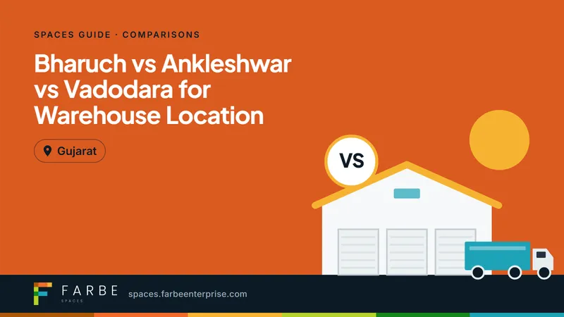 Cover image for “Bharuch vs Ankleshwar vs Vadodara for Warehouse Location”, a Farbe Spaces guide